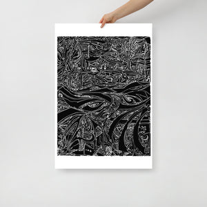 24 by 36 inch print of large, inexpensive, black and white art by surreal landscape artist, Oddly Oaktree.